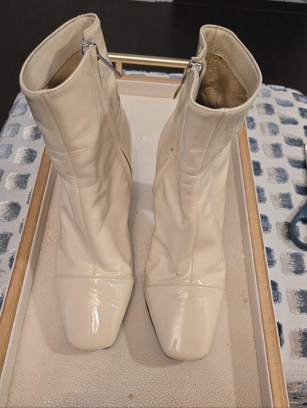 Jimmy Choo Cream Square-Toe Ankle Boots
